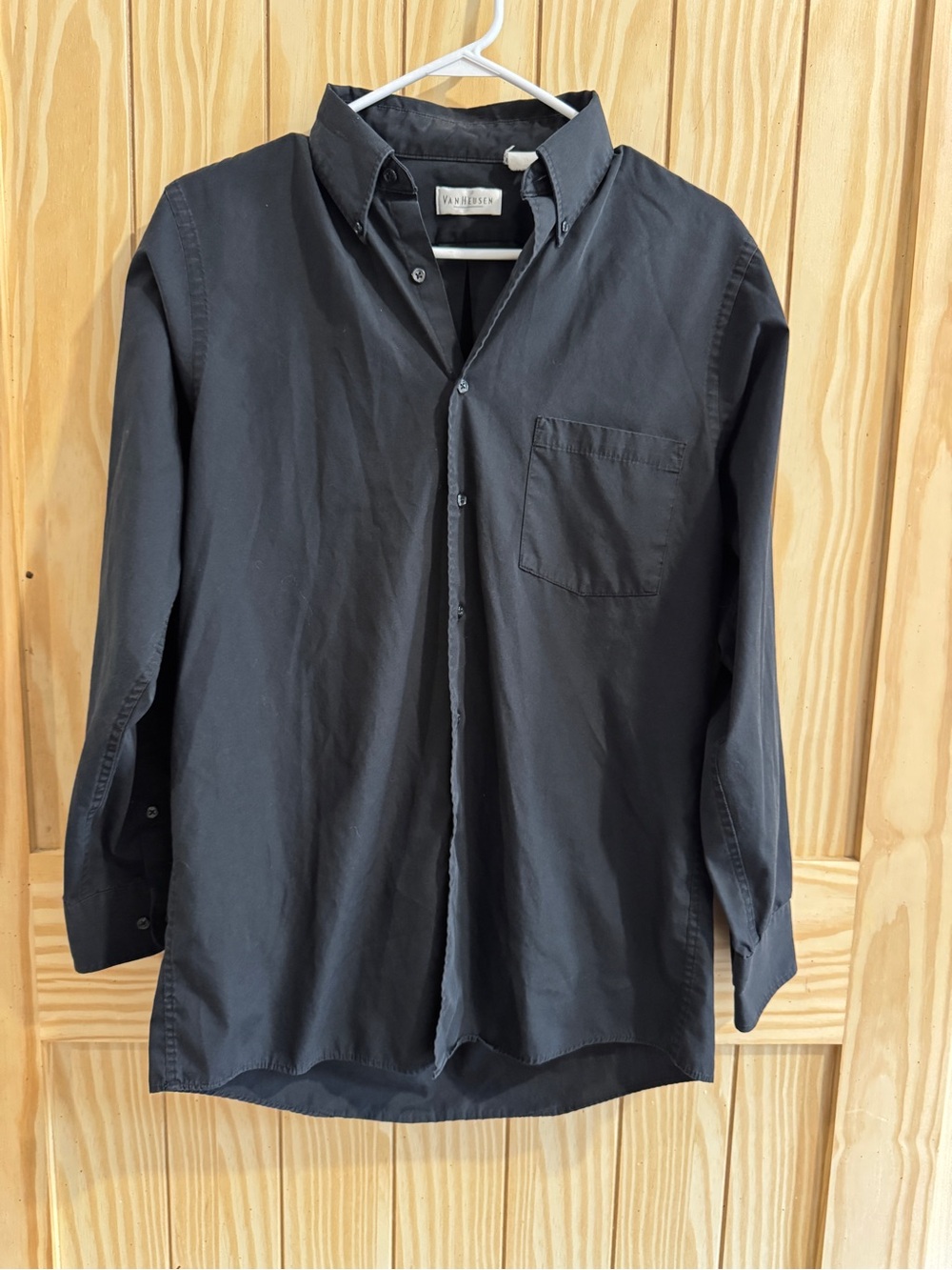 Van Heusen Men's Black Formal Professional Button-Front Dress Shirt— Mens Small